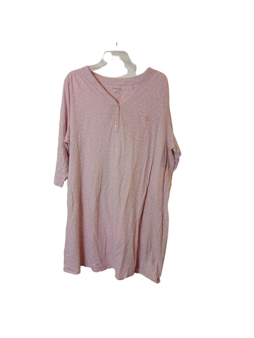 Kim Rogers Curvy Womens 3X Pink Polka Dot Nightshirt With Pocket & Button Closur
